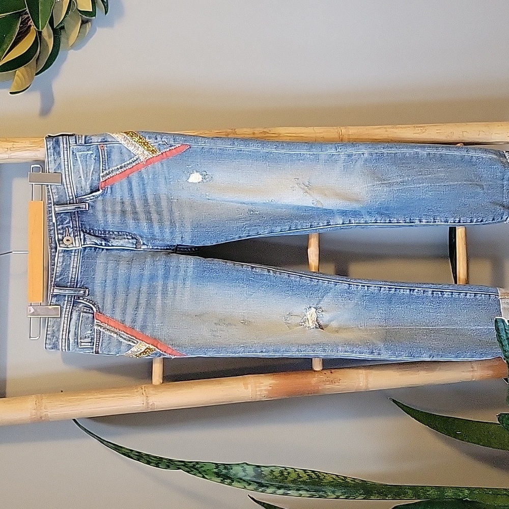Anthropologie Pilcro And The Letterpress Embellished Slim Boyfriend Cuffed Jeans